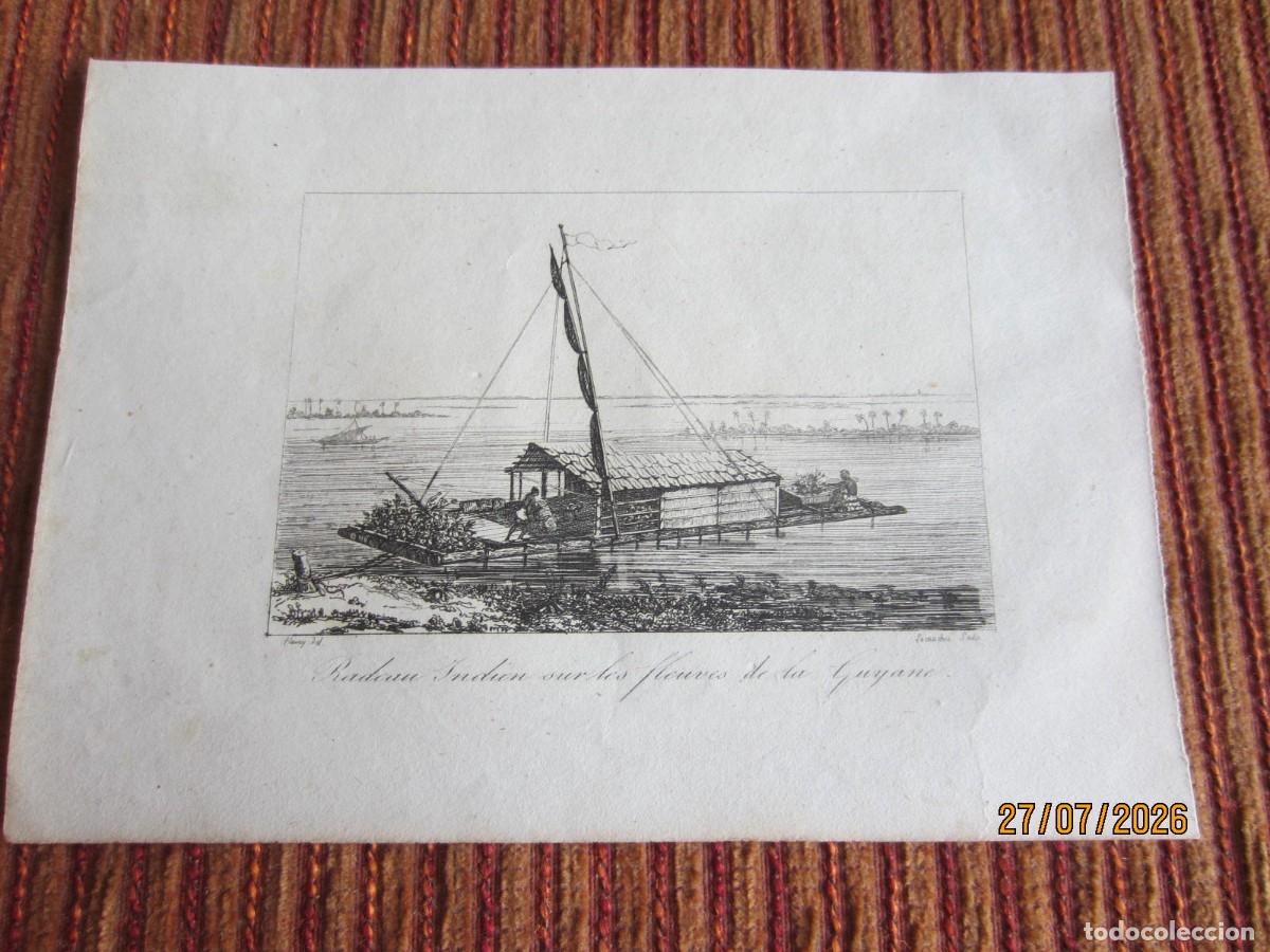 Arte: SIGLO XIX- GRABADO ORIGINAL DE BARCO O BALSA DE GUYANA