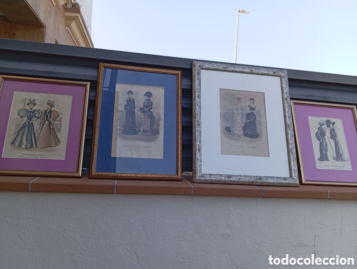 Arte: Lote de 4 cuadros antiguos de Moda