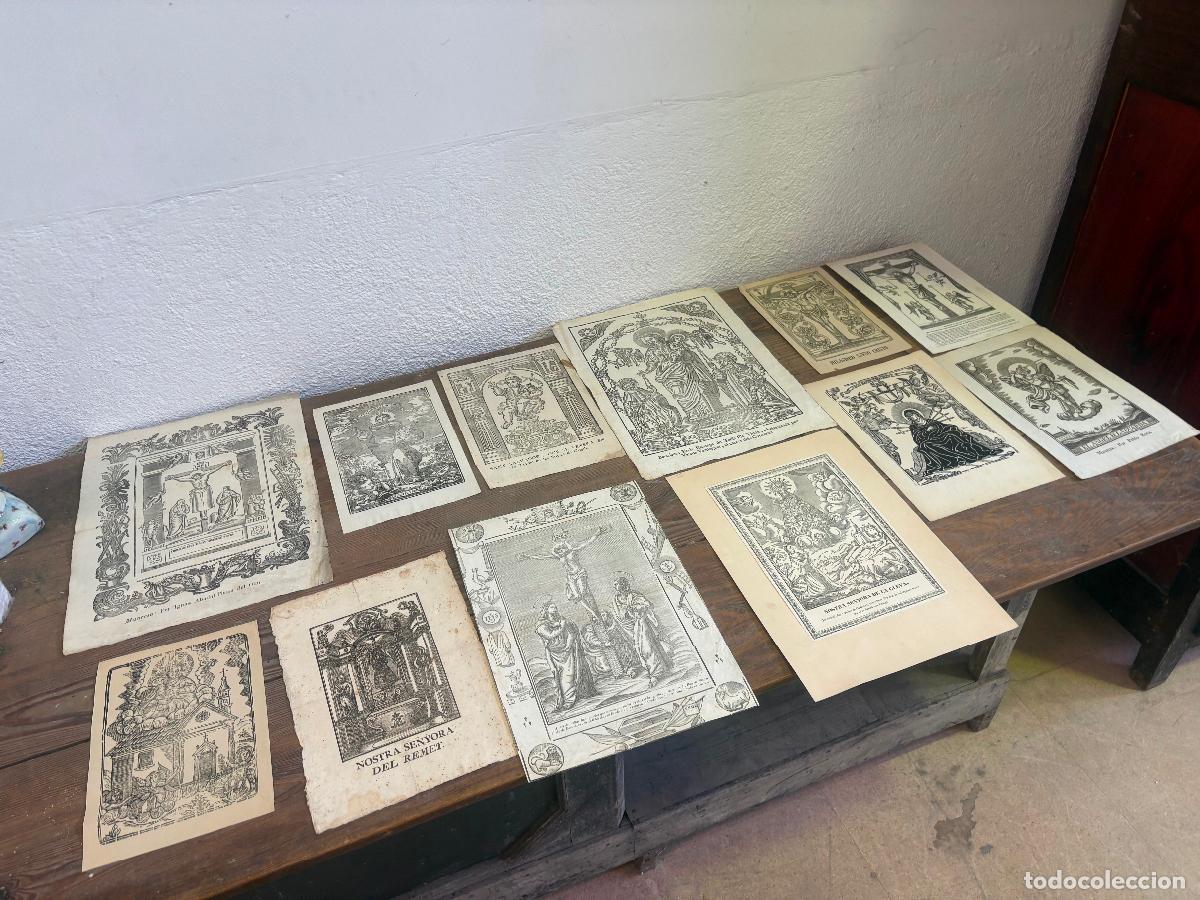 Arte: Gran lote grabados religios ex votos tecla pla Angel de la guarda Remei virgen gleva santo cristo