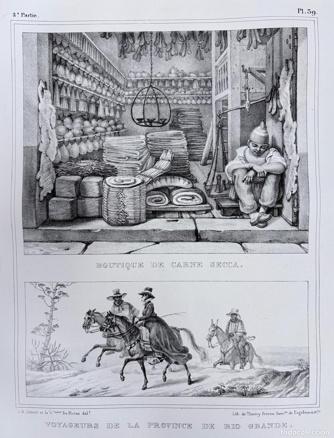 Arte: GRABADO &rdquo;BOUTIQUE DE CARNE SECCA&rdquo; DEL VOYAGE PITTORESQUE AU BR&Eacute;SIL DE J. B. DEBRET, S. XIX