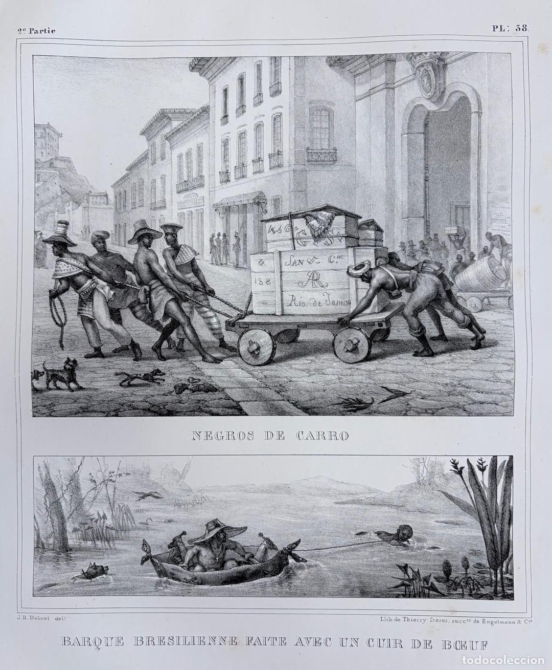 Arte: GRABADO &rdquo;NEGROS DE CARRO&rdquo; DEL VOYAGE PITTORESQUE AU BR&Eacute;SIL DE J. B. DEBRET, S. XIX