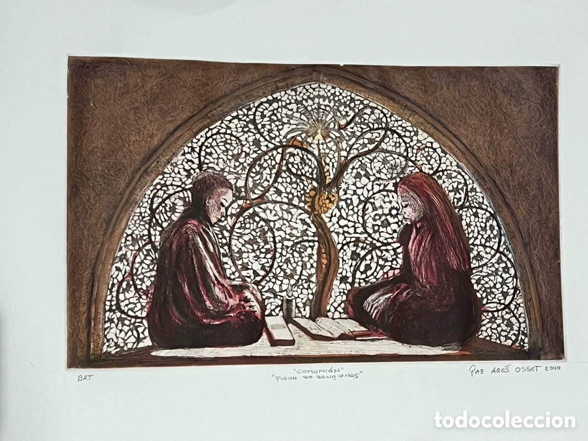 Arte: Grabado &ldquo;Comuni&oacute;n&rdquo; &ldquo;Fusi&oacute;n de religiones&rdquo; Paz Ar&eacute;s Osset