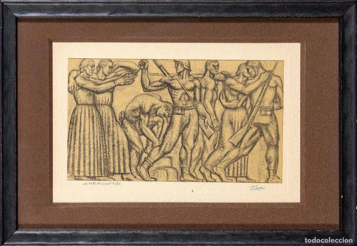 Arte: La Partida 1936 grabado Victorio Macho Homenaje a la defensa de Madrid firmado en plancha siglo XX