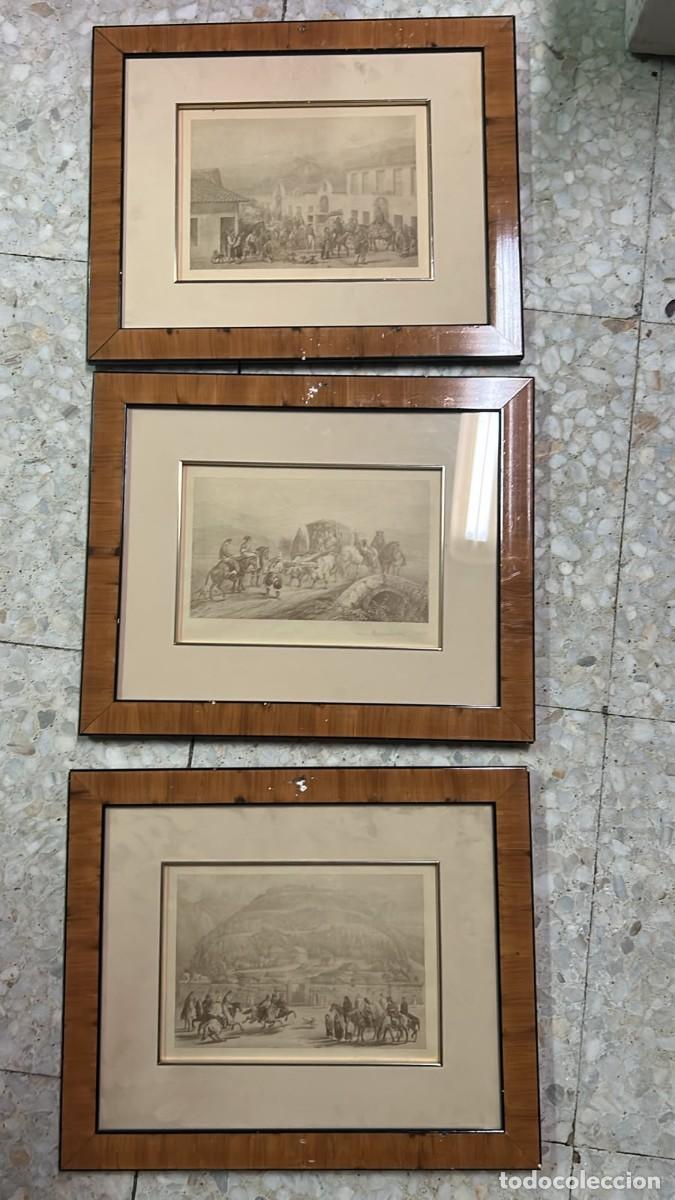 Arte: GRABADOS DE MOTIVOS POPULARES Y ALEGORICOS A CHILE 3 CUADROS DE 44 X 36 Y 26 X 19 CMS. LOS GRABADOS