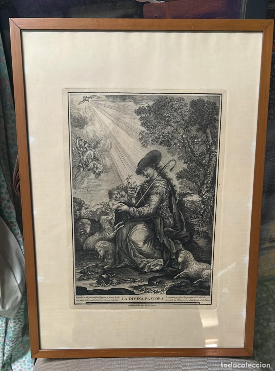 Arte: GRABADO ANTIGUO DE LA DIVINA PASTORA DE 52 X 38 CMS. (INTERIOR 35 X 24 CMS).