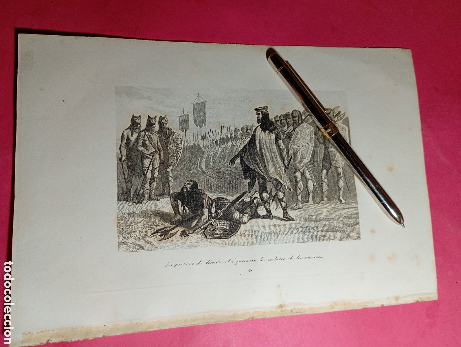 Arte: Grabado S. XIX &rdquo;La justicia de Viriato&rdquo; - Historia de Lusitania (Portugal) - Guerra Lusitana / Roma