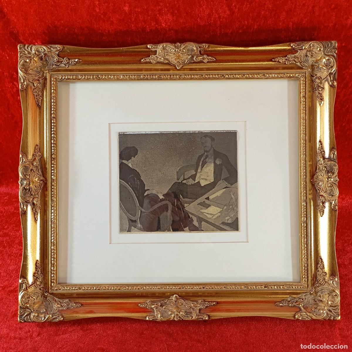 Arte: GRABADO ENMARCADO - JAVIER GOS&Eacute; - BELLE &Eacute;POQUE - MARCO DORADO DE MADERA - OBRA 13 X 15,5 CM