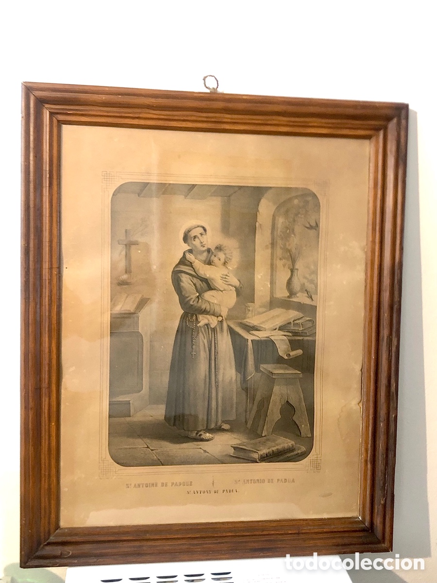 Arte: Pareja de cuadros con l&aacute;minas grabadas de ST ANTONIO DE PADUA y SAGRADO CORAZ&Oacute;N DE JES&Uacute;S