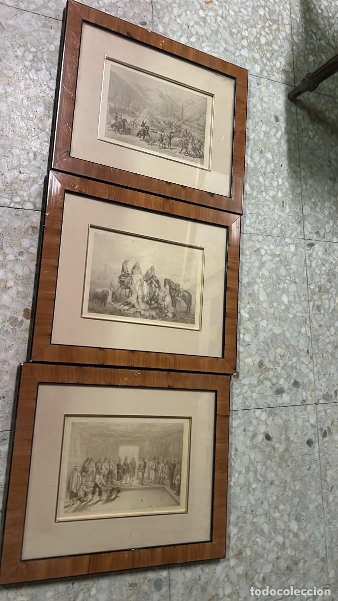 Arte: CUADROS CON GRABADOS CON MOTIVOS POPULARES Y ALEGORICOS A CHILE 3 CUADROS DE 44 X 36