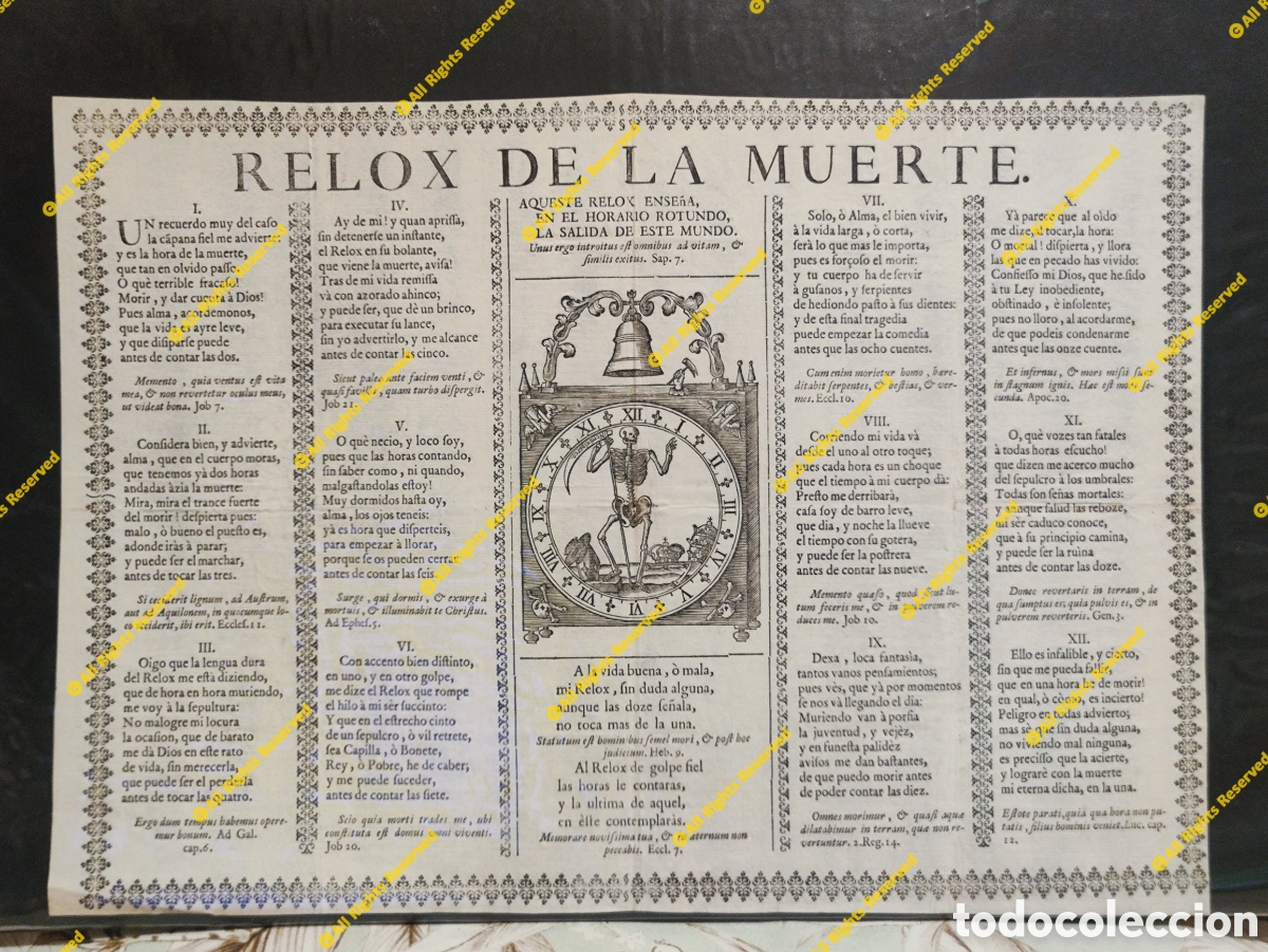 Arte: GRABADO &rdquo;RELOX DE LA MUERTE&rdquo; Siglo XVIII - Foto 1