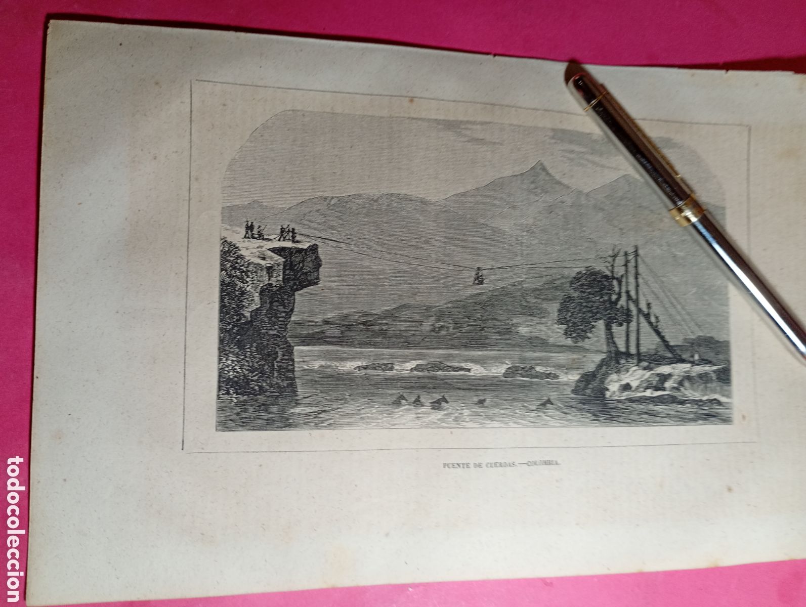 Arte: VINTAGE GRABADO PUENTE DE CUERDAS (COLOMBIA)