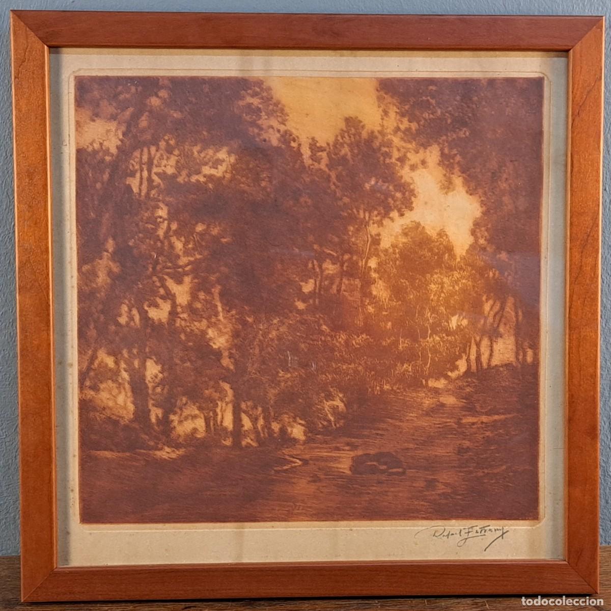 Arte: Grabado al aguafuerte &ndash; Rafael Estrany &ndash; Paisaje con &aacute;rboles &ndash; Firmado