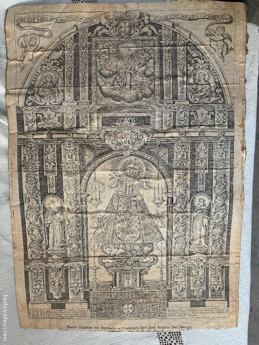 Arte: Grabado nuestra se&ntilde;ora de Los Remedios de la Fuensanta a&ntilde;o 1700 46 x 30 cm La Roda Albacete