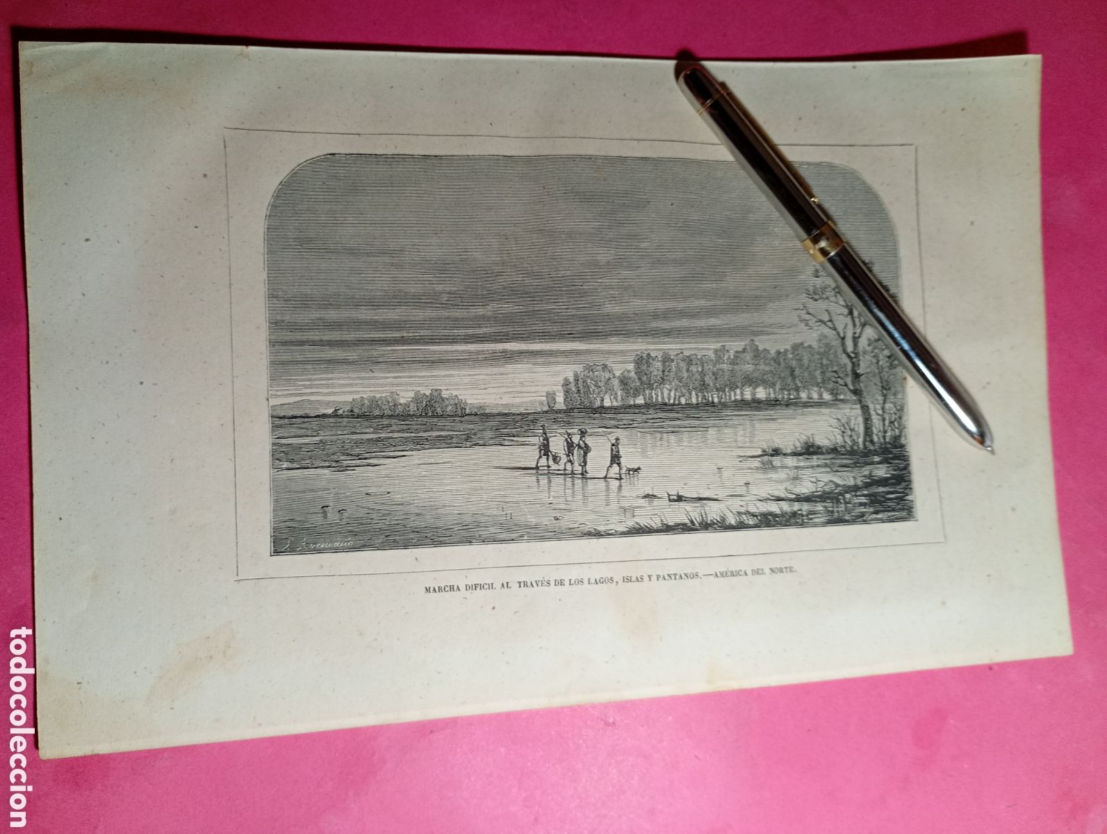 Arte: ANTIGUO GRABADO B/N MARCHA DIFICIL AL TRAV&Eacute;S DE LOS LAGOS ISLAS Y PANTABOS DE LA AM&Eacute;RICA DEK NORTE