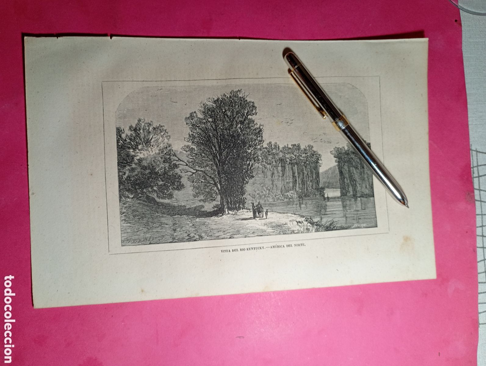 Arte: ANTIGUO GRABADO B/N AM&Eacute;RICA DEL NORTE VISTA DEL R&Iacute;O KENTUCKY