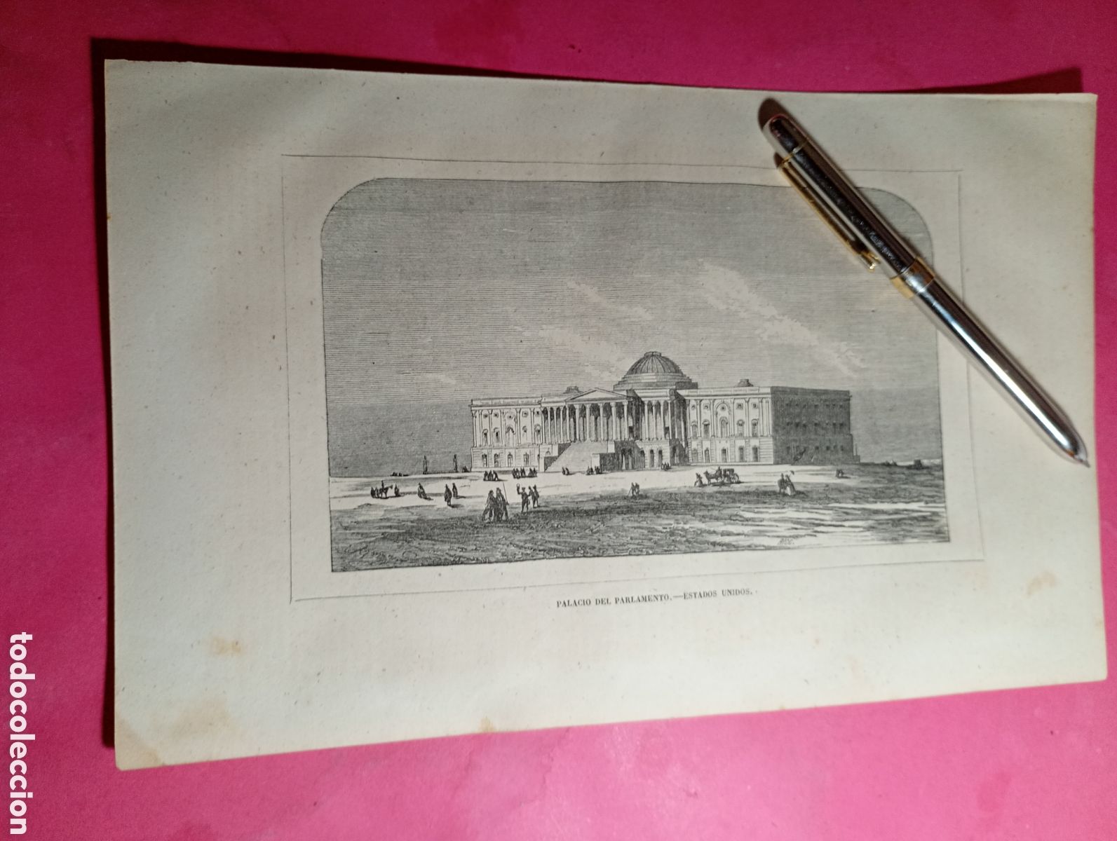 Arte: ANTIGUO GRABADO B/N ESTADOS UNIDOS PALACIO DEL PARLAMENTO