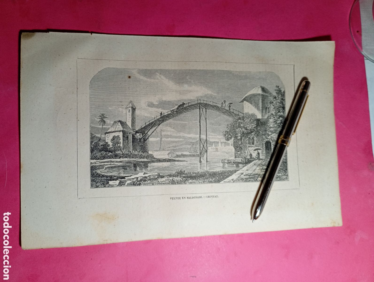 Arte: ANTIGUO GRABADO B/N PUENTE DE MALDONADO (VISTA 2&ordf;) M&Eacute;XICO