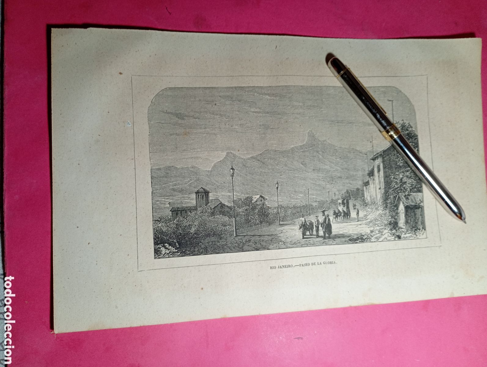Arte: ANTIGUO GRABADO B/N RIO JANEIRO PASEO DE LA GLORIA (BRASIL)