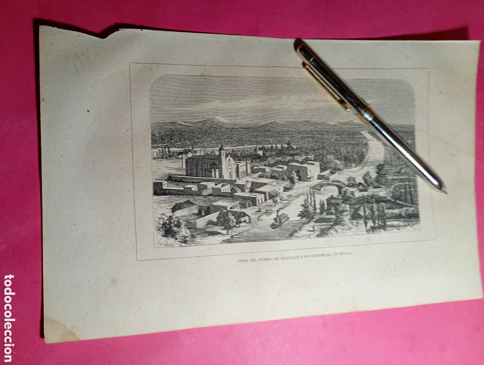 Arte: ANTIGUO GRABADO B/N M&Eacute;XICO VISTA DEL PUEBLO DE &iquest;Iztapalapa? Y SUS CHINAMPAS detalle en descripci&oacute;n