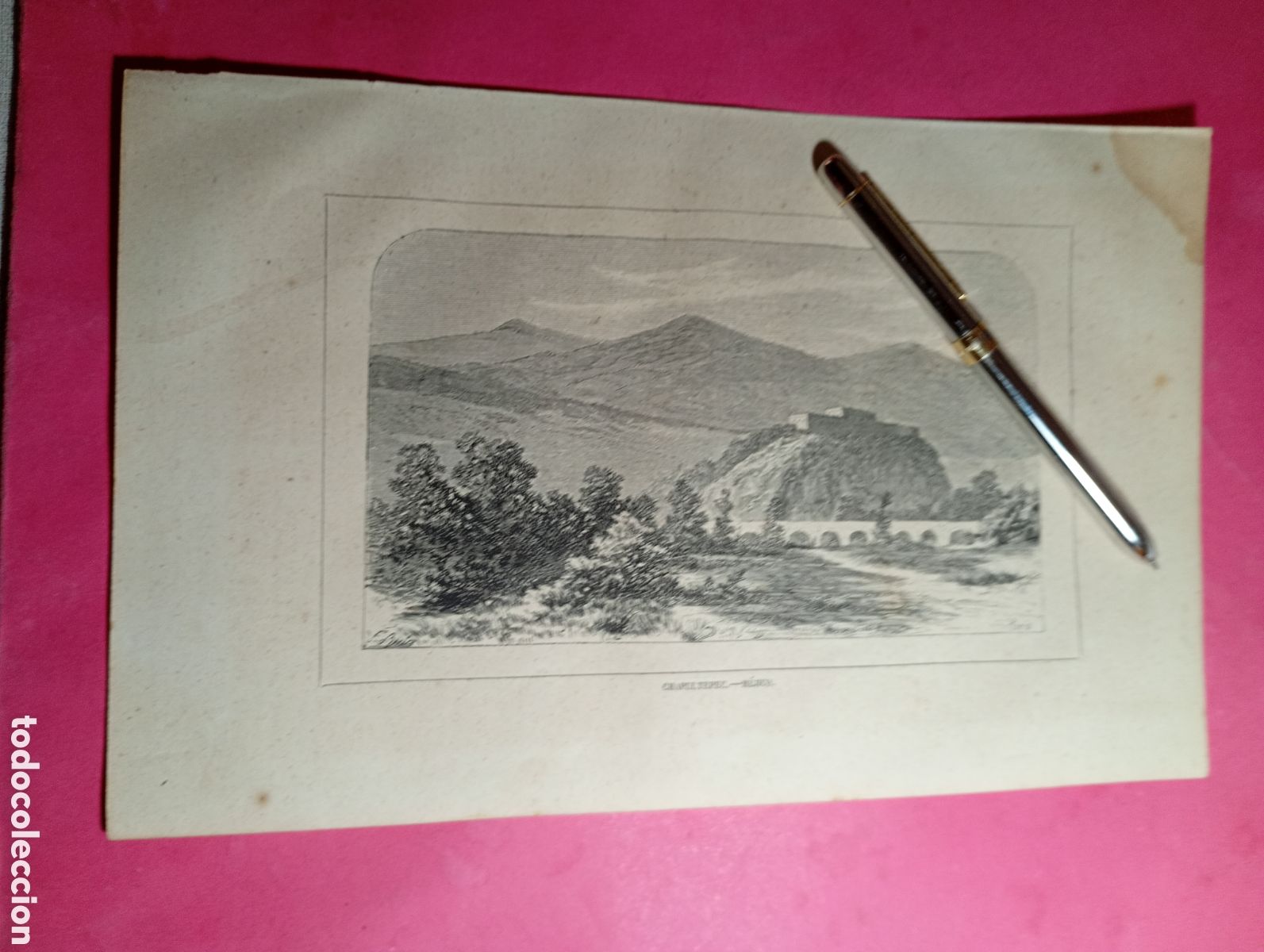 Arte: ANTIGUO GRABADO B/N CHAPULTEPEC - M&Eacute;XICO
