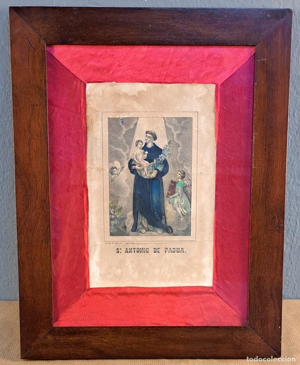 Arte: Grabado de &ldquo;San Antonio de Padua&rdquo; &ndash; siglo XIX &ndash; marco de caoba