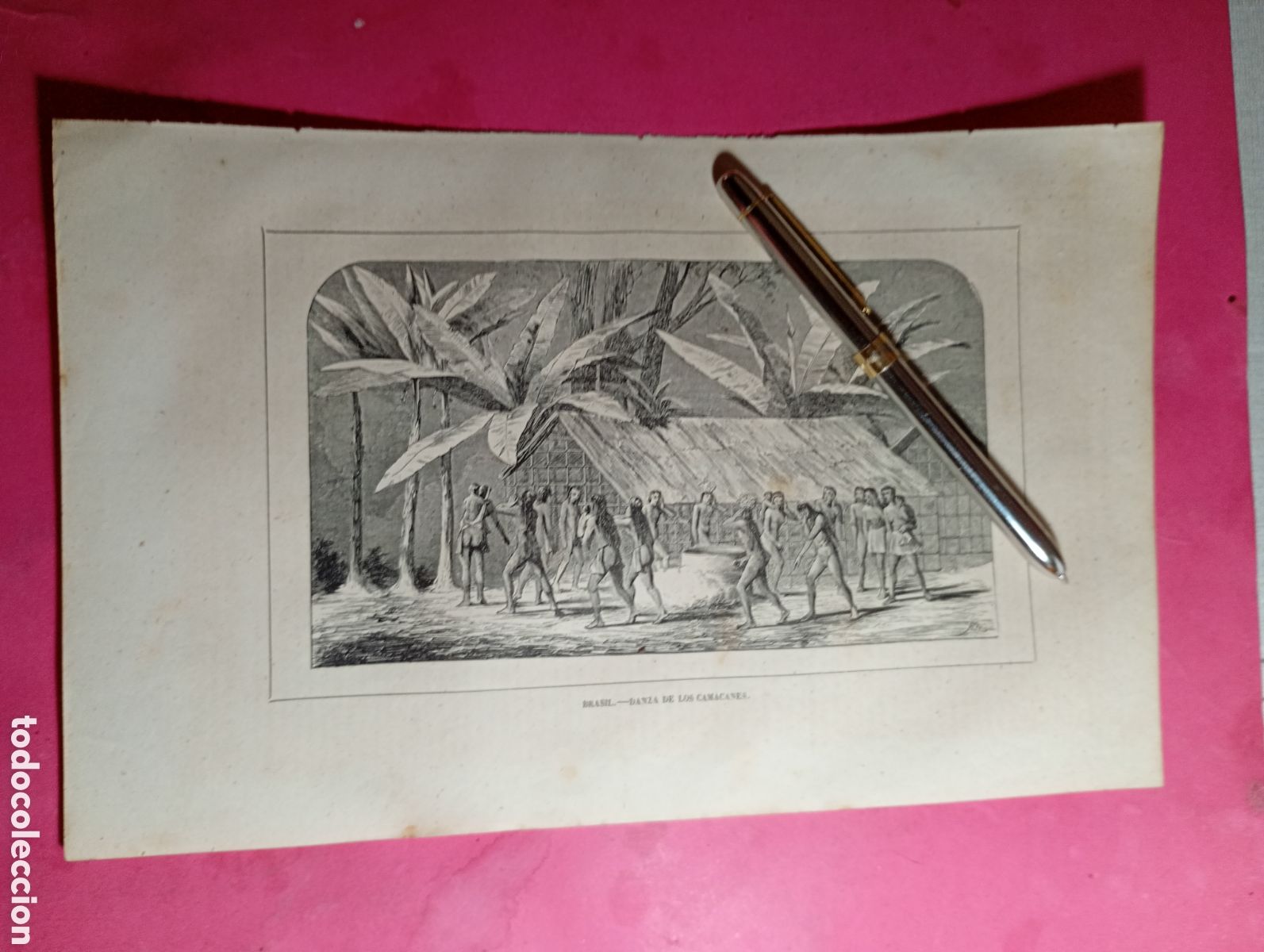 Arte: VINTAGE GRABADO B/N BRASIL DANZA DE LOS CHAGANTES (chavantes)