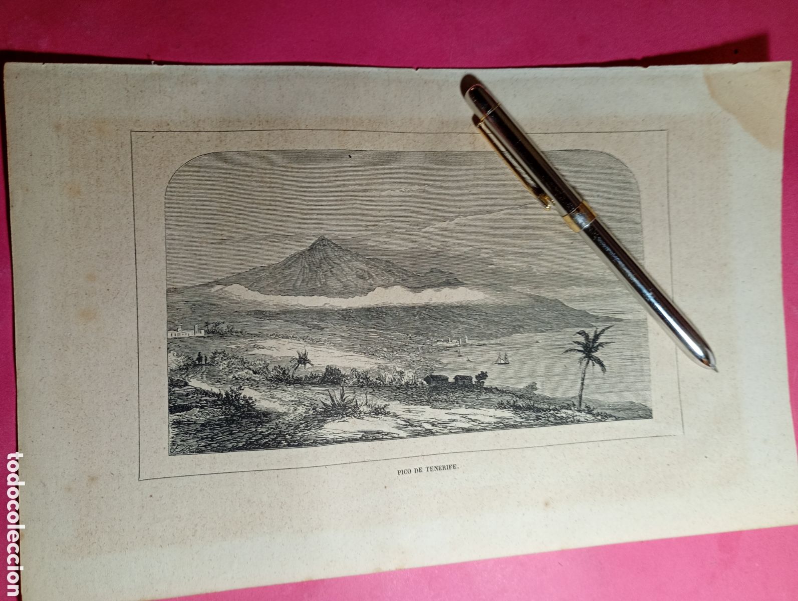 Arte: VINTAGE GRABADO B/N PICO DE TENERIFE (Teide Espa&ntilde;a)