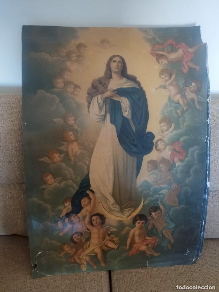 Arte: Litograf&iacute;a Antigua Inmaculada Concepci&oacute;n - Estilo Murillo S. XIX