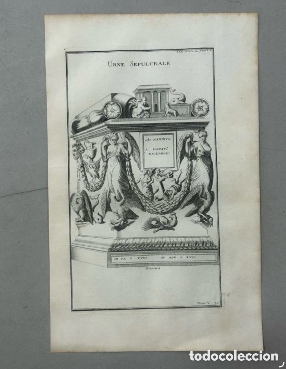 Arte: Grabado S.XVIII - Urna Sepulcral Publio Egnacio - Tomo V L&aacute;mina XXX Montfaucon 1719/1757