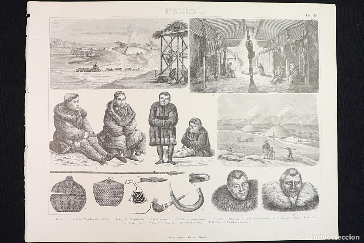 Arte: Grabado Etnograf&iacute;a 30 Esquimales de Siberia. Korjekas Ethnographic Print 30 Siberian Eskimos.