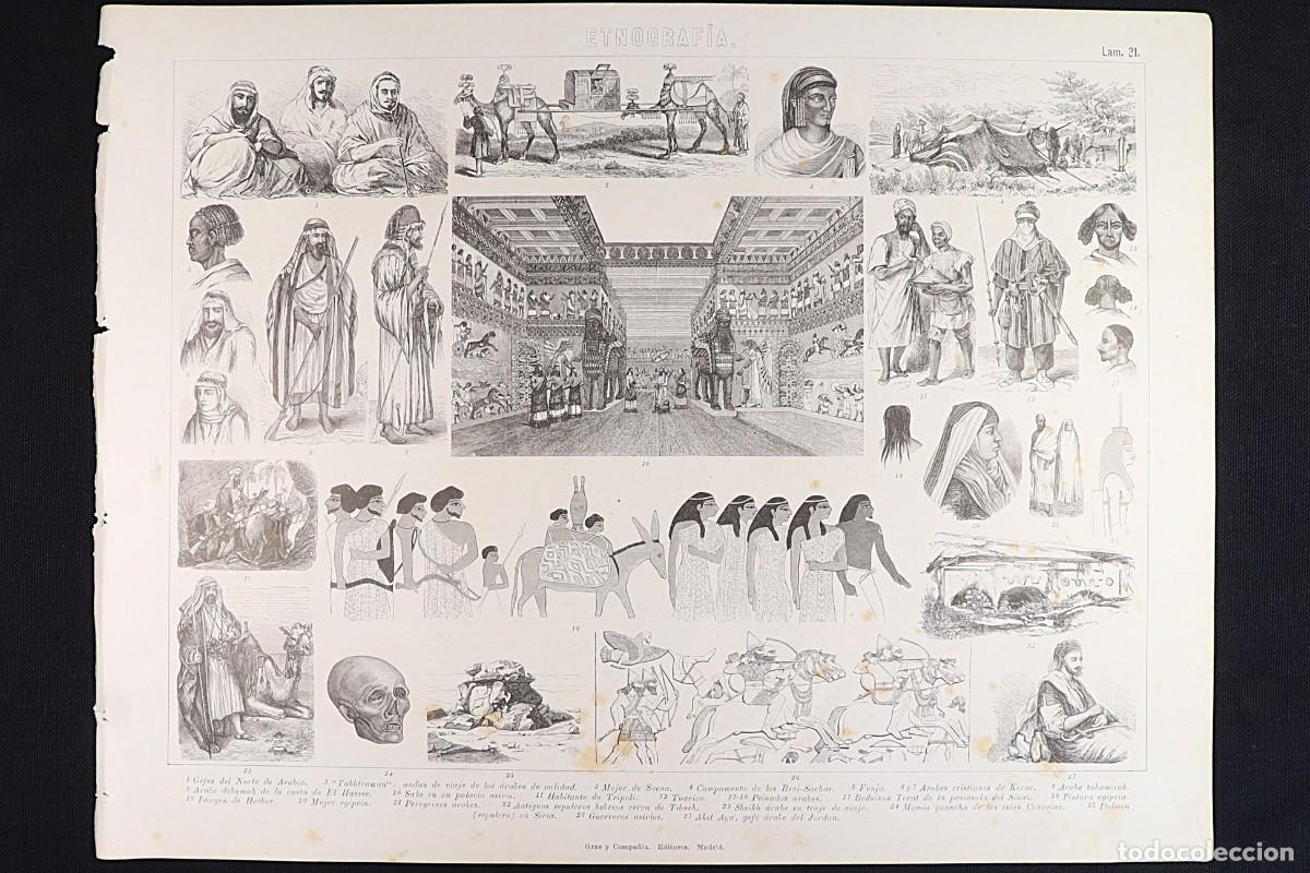 Arte: Grabado Etnograf&iacute;a 31. Asirios, Egipcios, &aacute;rabes cristianos. Assyrians, Egyptians, Christian Arabs.