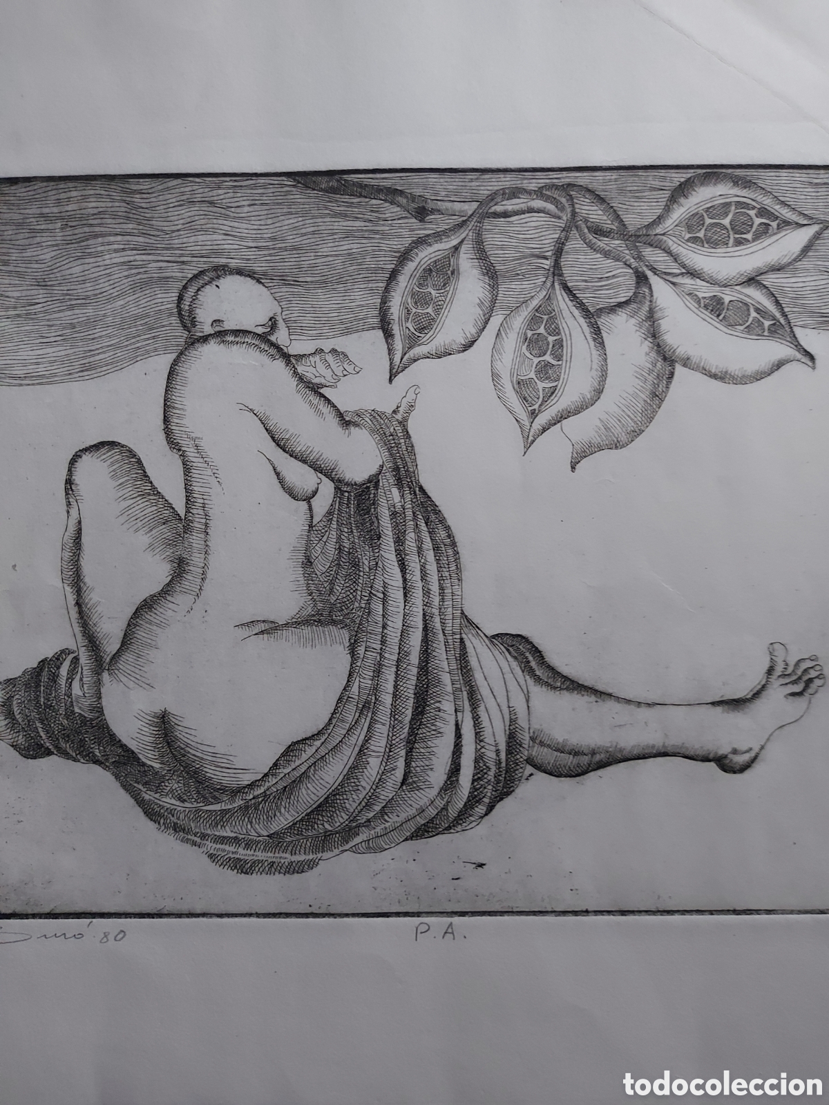 Arte: CARLOS BUR&Oacute; &rdquo;PERSONAJE RECOGIENDO FRUTAS&rdquo; AGUAFUERTE 1980
