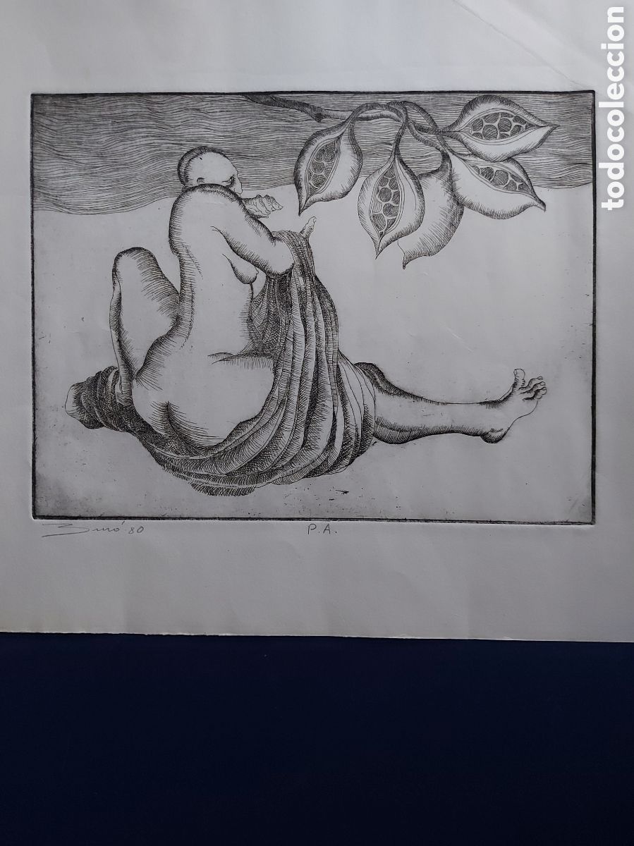 Arte: CARLOS BUR&Oacute; &rdquo;PERSONAJE RECOGIENDO FRUTAS&rdquo; AGUAFUERTE 1980