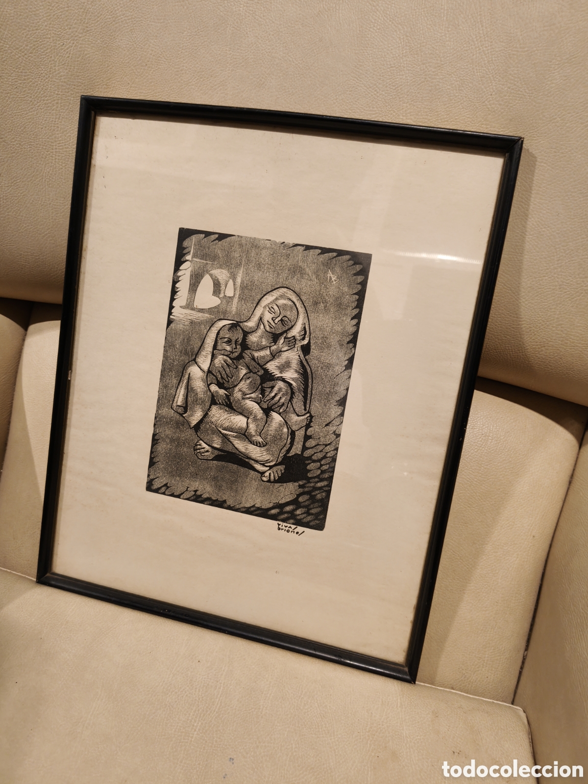 Arte: Grabado &rdquo;Maternidad&rdquo; de JOS&Eacute; VIVAS BRIONES - Firmado a Mano