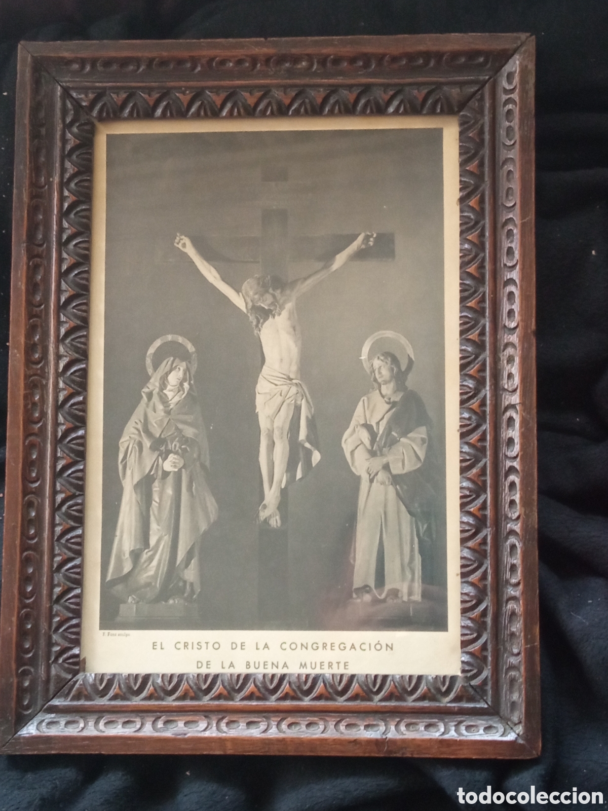 Arte: Antiguo grabado enmarcado , El Cristo de la Congregaci&oacute;n de la Buena Muerte, de Francisco Font Pons,