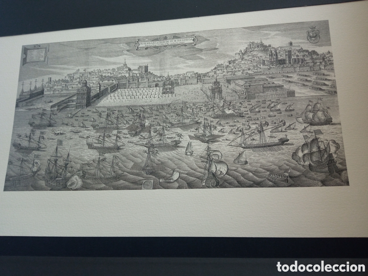 Arte: Magn&iacute;fico grabado, Panorama de la Ciudad de Lisboa, mide 43,7x26,4cm