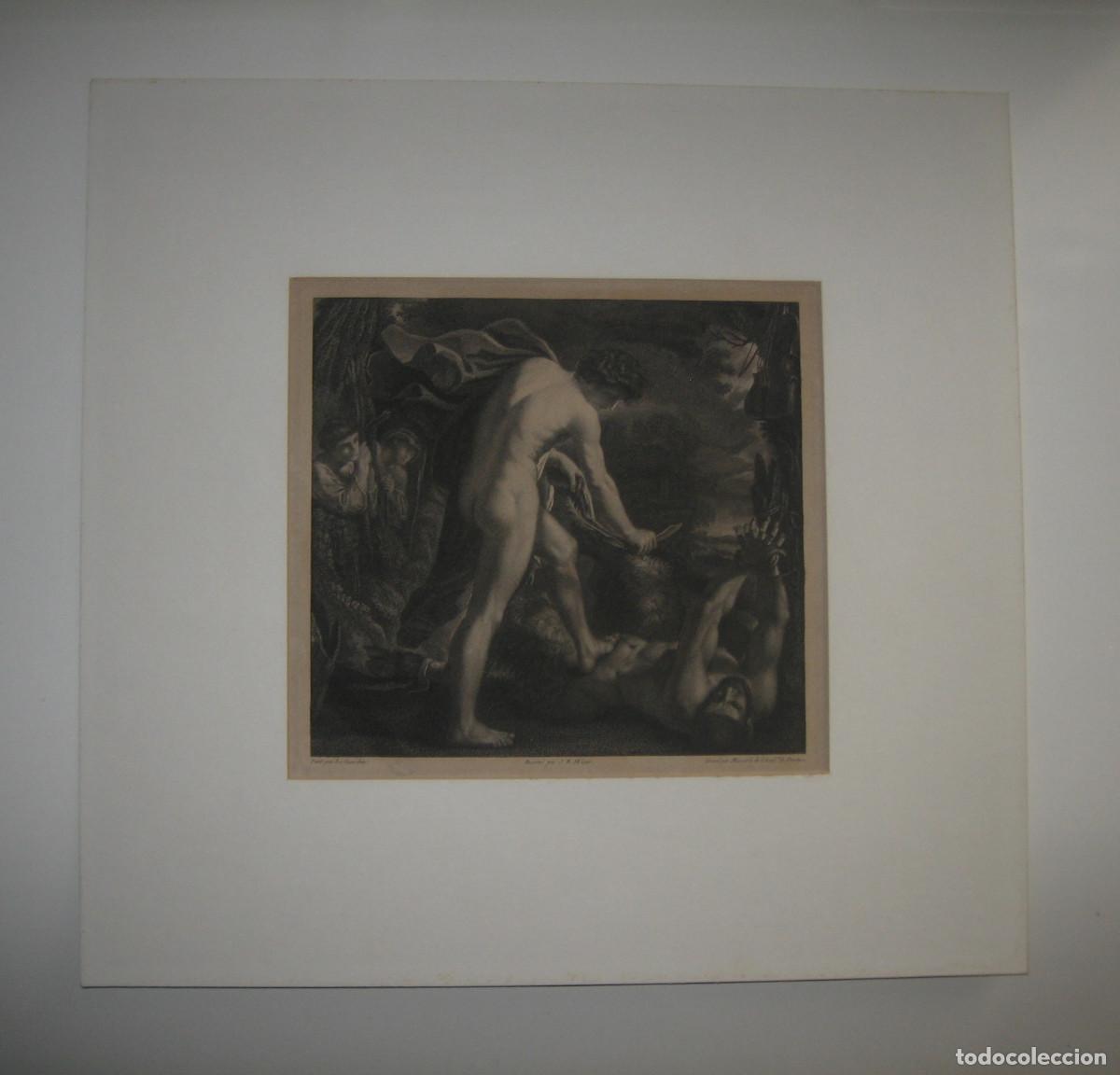Arte: APOLO DESOLLANDO A MARSIAS. GRABADO. FRANCIA, SIGLO XVIII. IL GUERCINO. CON DESCUENTO DEL 50%