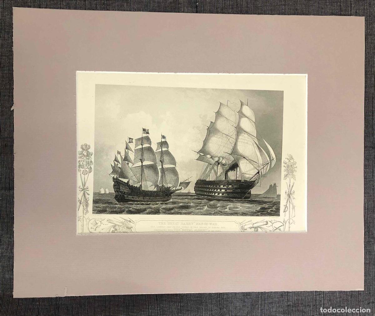 Arte: GRABADO NAVAL THE GREAT HARRY MAN-OF-WAR. Artist: T Sherratt. C.1850