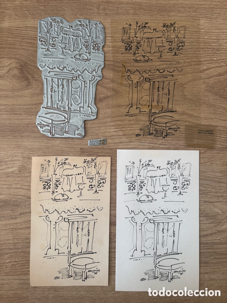 Arte: Lote grabado Juli&agrave; Grau i Santos &ndash; Plancha / matriz original de grabado + estampas &ndash; 1975