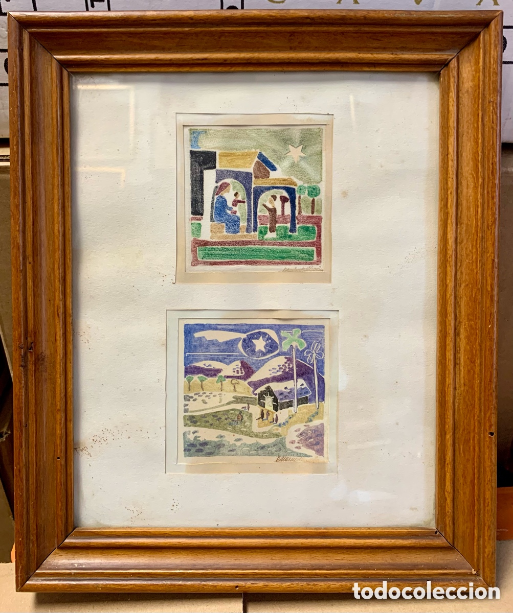 Arte: Francesc Tod&oacute; Garcia 1922-2016, 2 grabados natividad de 1952, 25x30,5 con marco