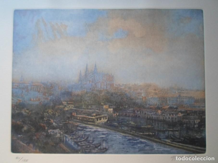 Art: Guillermo Vargas Ruiz (Sevilla, 1910-Madrid, 1990) grabado al aguatinta Puerto de PALMA DE MALLORCA