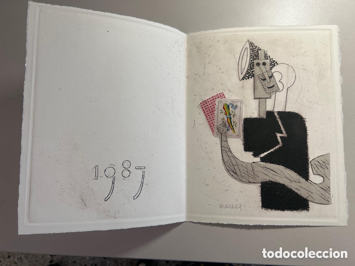 Arte: MANOLO VALD&Eacute;S. JUGADOR DE CARTAS. AGUAFUERTE/COLLAGE FIRMADO A MANO. 1987