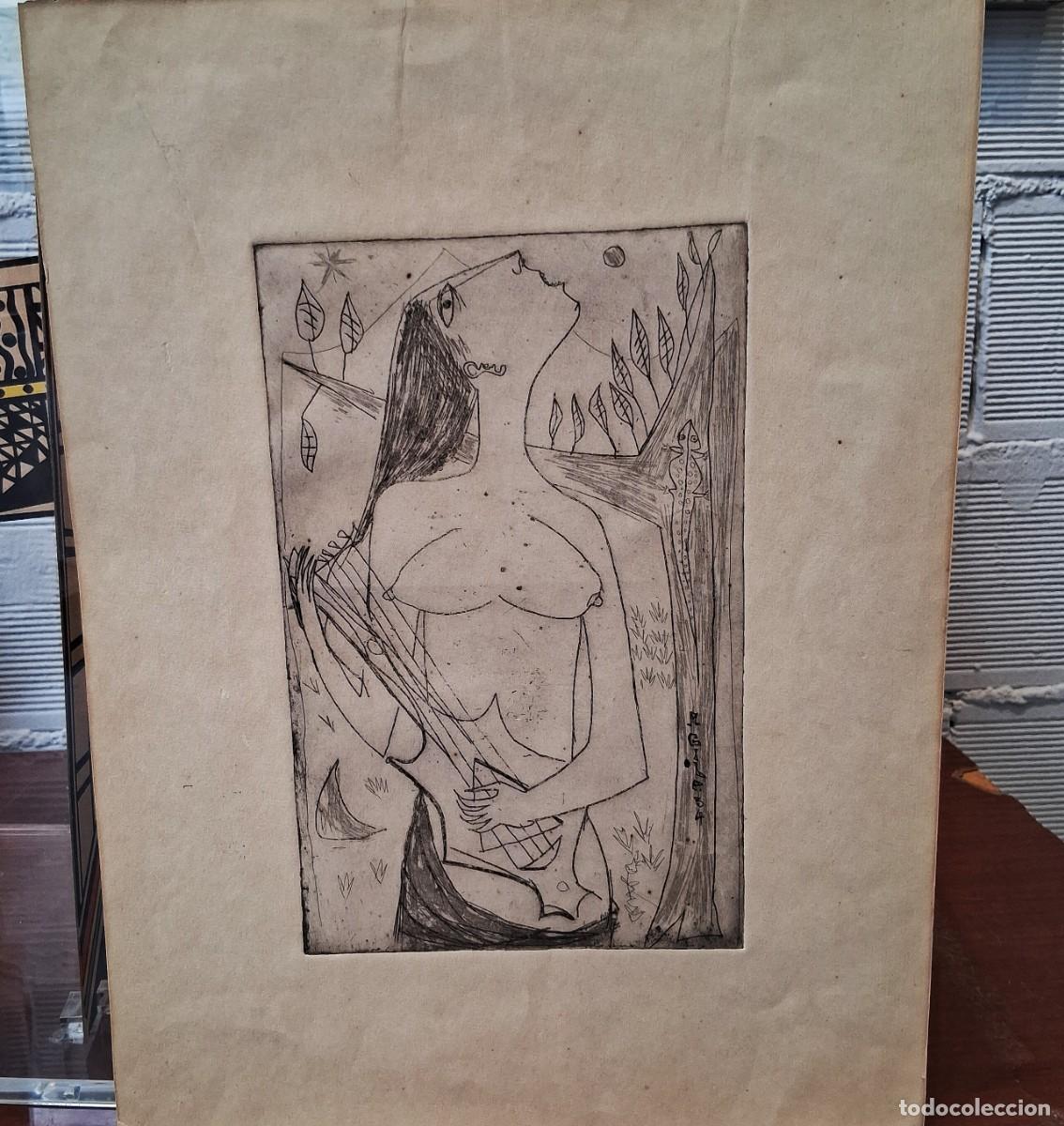 Arte: MANOLO GIL P&Eacute;REZ (VALENCIA,1925-1957) &rdquo;MUJER&rdquo; (HUELLA 25 x 16) / PLANCHA 40 x 29.5 (1954)