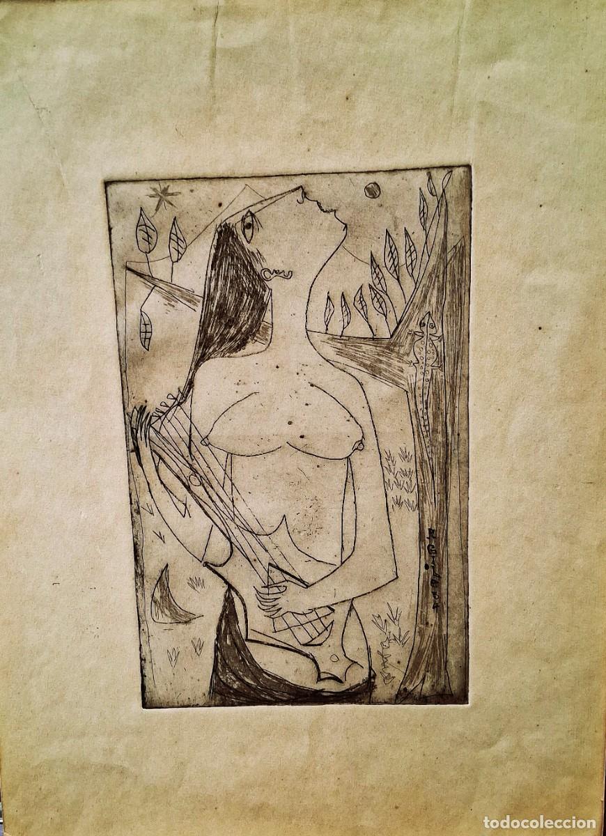 Arte: MANOLO GIL P&Eacute;REZ (VALENCIA,1925-1957) &rdquo;MUJER&rdquo; (HUELLA 25 x 16) / PLANCHA 40 x 29.5 (1954)