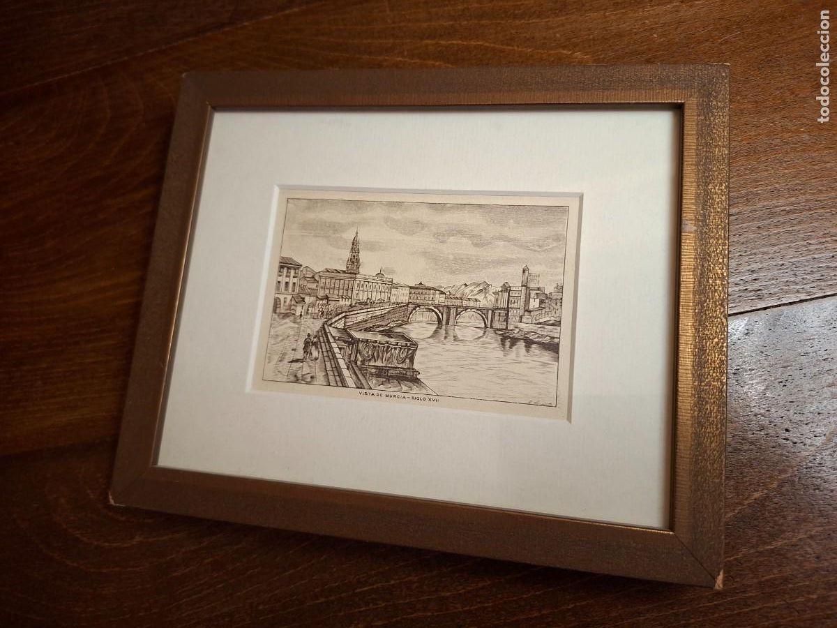 Arte: GRABADO LITOGRAFIA ANTIGUO ENMARCADO VISTA DE MURCIA S XVII
