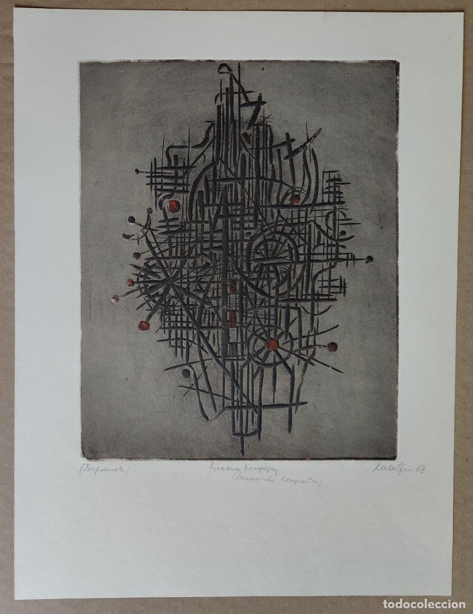 Arte: Josip Restek (1915&ndash;1987). Aguafuerte gofrado y coloreado a mano, firmado, 1968.