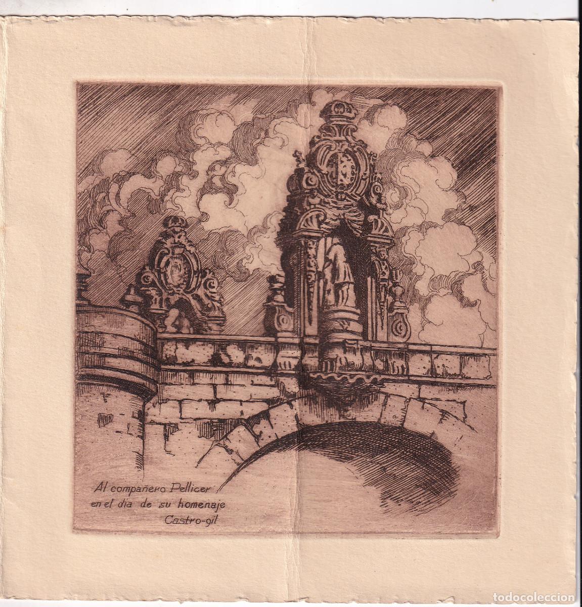 Arte: HOMENAJE AL PINTOR RAFAEL PELLICER, CON AGUAFUERTE ORIGINAL DE CASTRO GIL. 1950. MEN&Uacute;