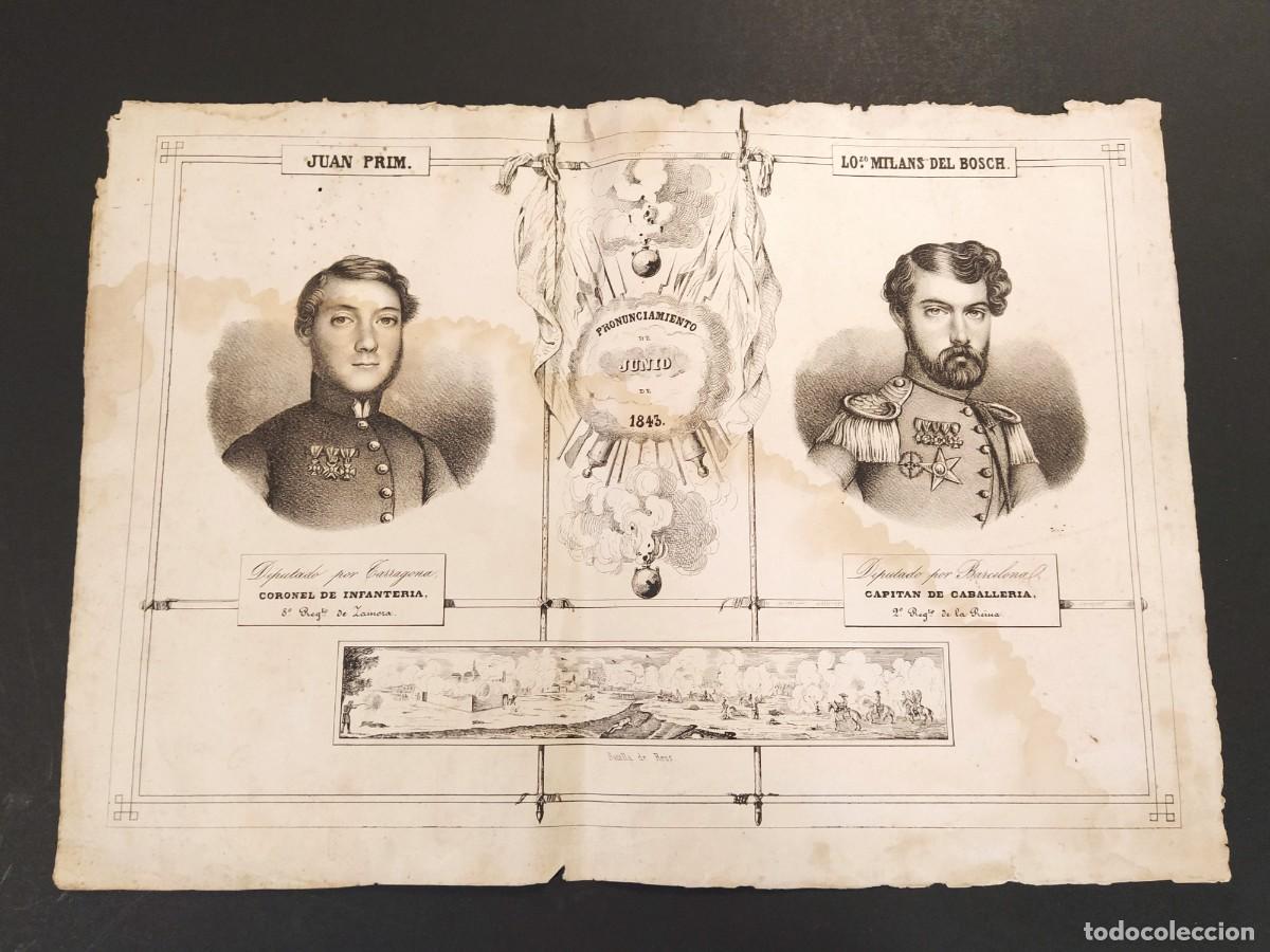 Arte: PRONUNCIAMIENTO JUNIO A&Ntilde;O 1843 JUAN PRIM & LORENZO MILANS DEL BOSCH - BATALLA DE REUS - GRABADO