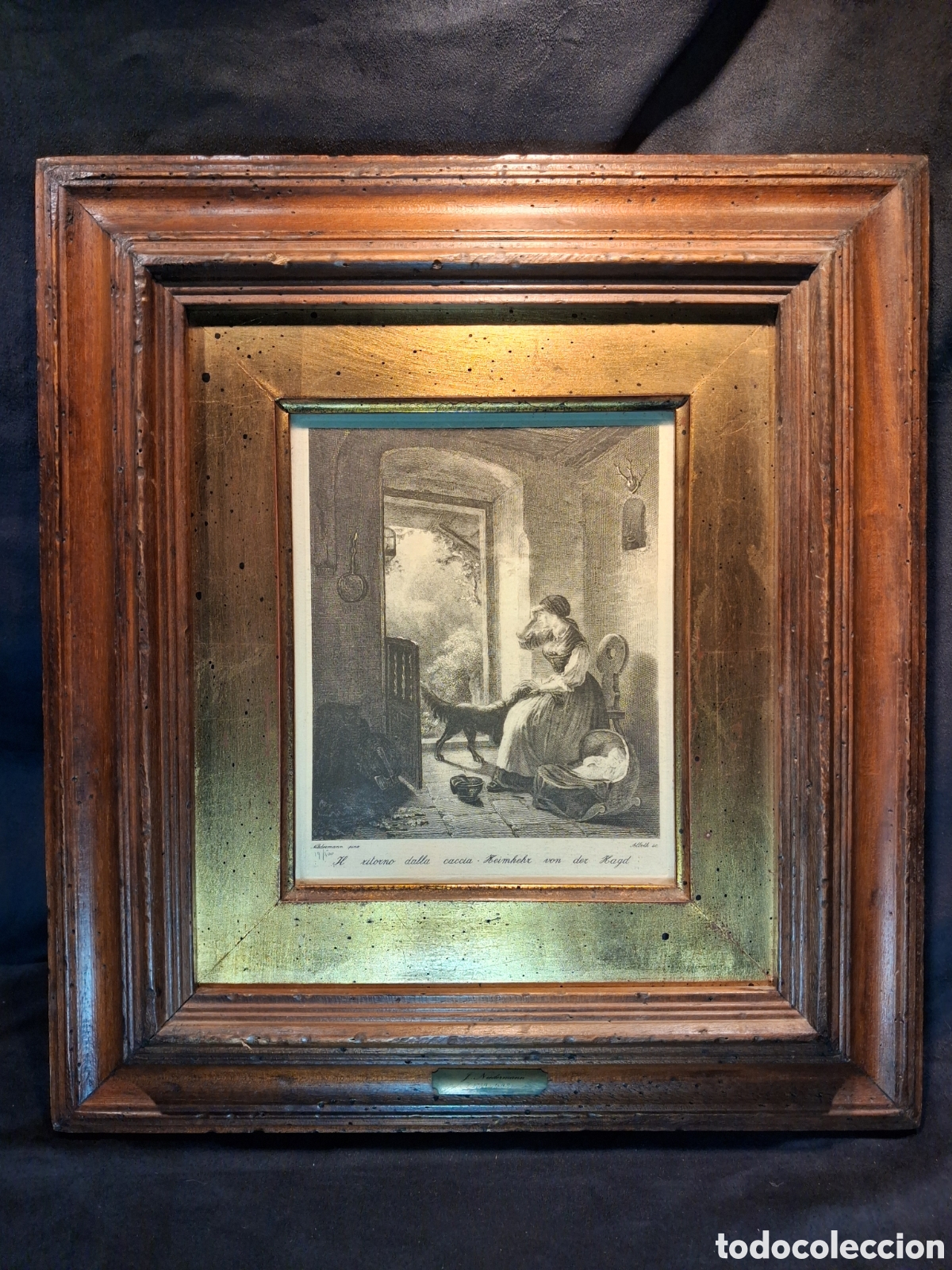 Arte: ANTIGUO GRABADO &rdquo;IL RITORNO DALLA CACCIA&rdquo; F. NIEDERMANN 1759-1823 CON PRECIOSO MARCO. 38 X 34 CM