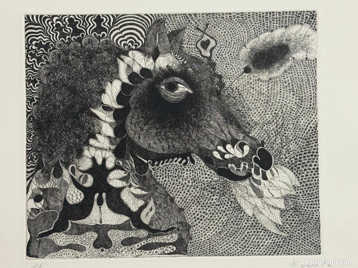 Arte: Francisco Peinado , grabado , caballo , M&aacute;laga 1972 .